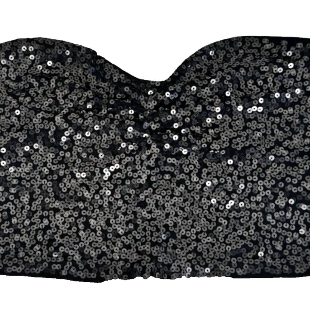 Express Black Sequin Strapless Crop Bandeau Tube Top XL